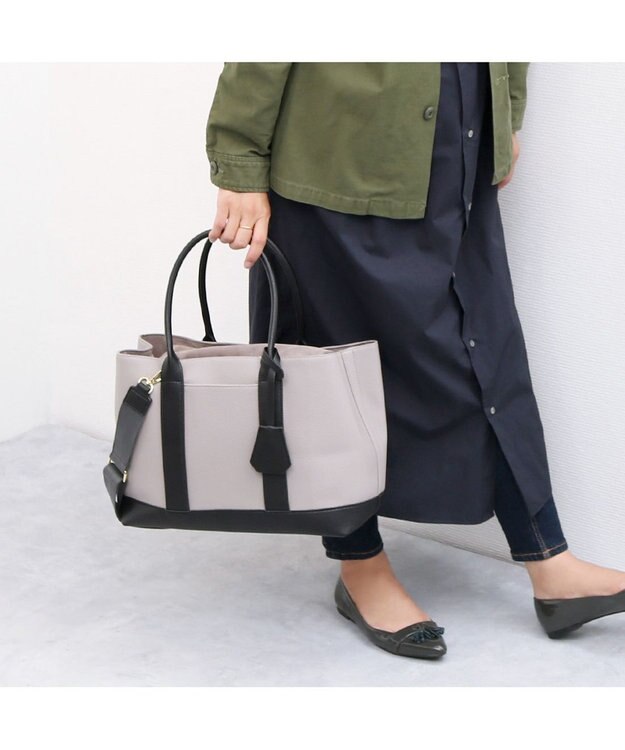 UNBILLION cachecache ショルダー付きパーテーション合成皮革トートL グレーミックス