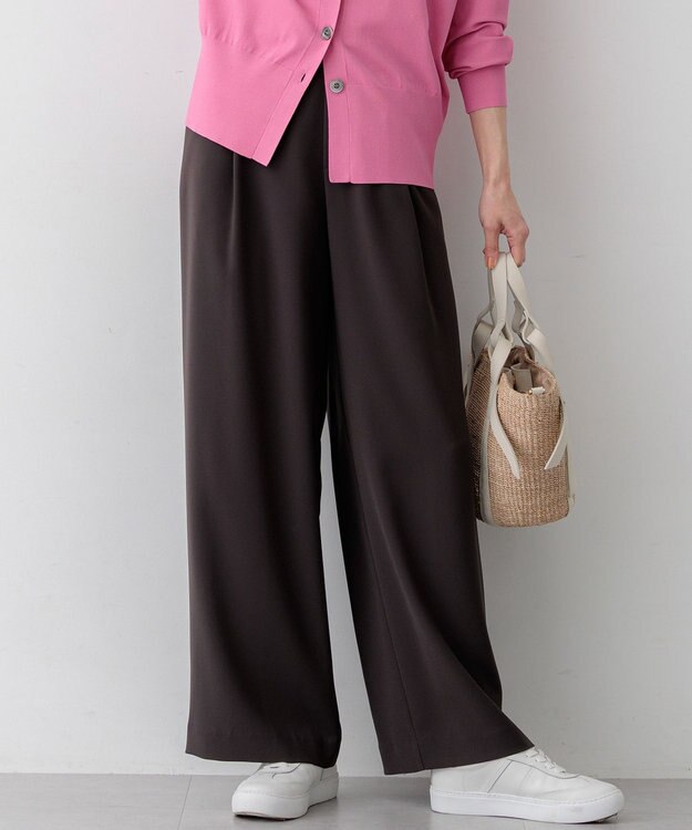 23区 【WEB&一部店舗限定】ストレッチジョーゼット ワイドパンツ ダークブラウン系