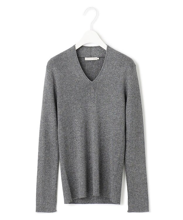 ICB 【洗える】エクストラファインメリノリブ Vネックニット グレー系ラメ