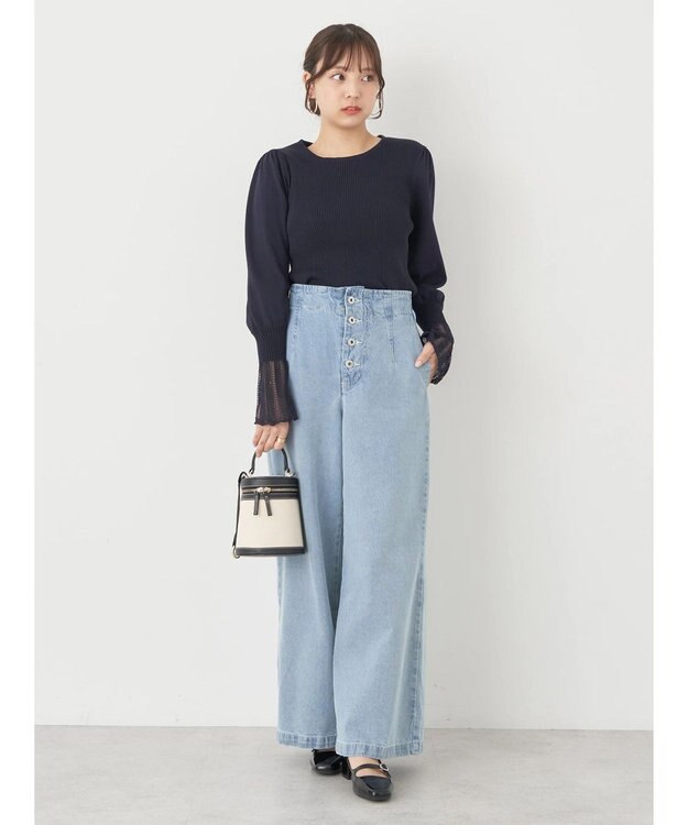 earth music&ecology 袖ポイントニットプルオーバー Navy