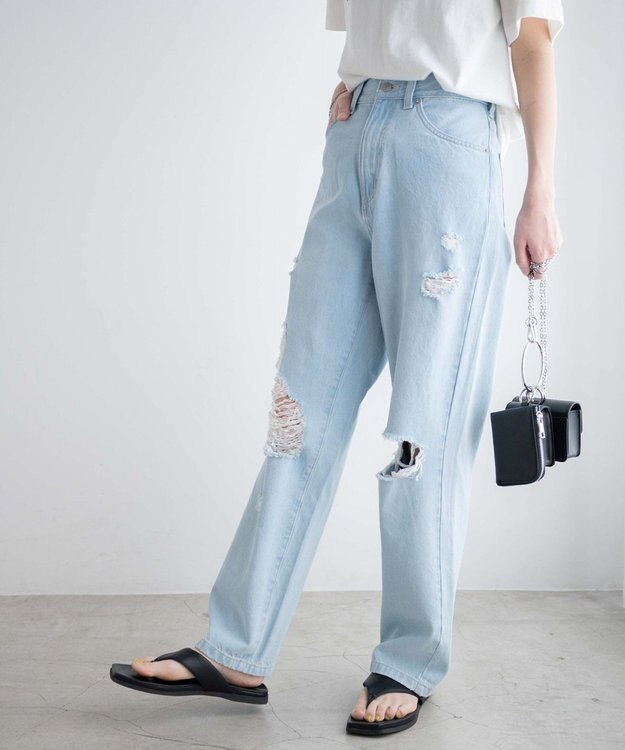 WEGO ヘビークラッシュローライズパンツ デニム淡色