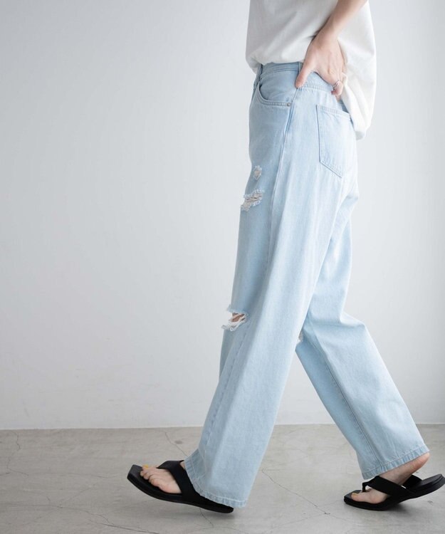 WEGO ヘビークラッシュローライズパンツ デニム淡色