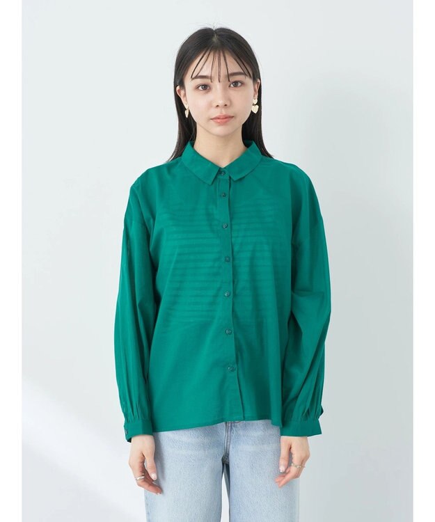 earth music&ecology コットンボイルギャザーシャツ Green