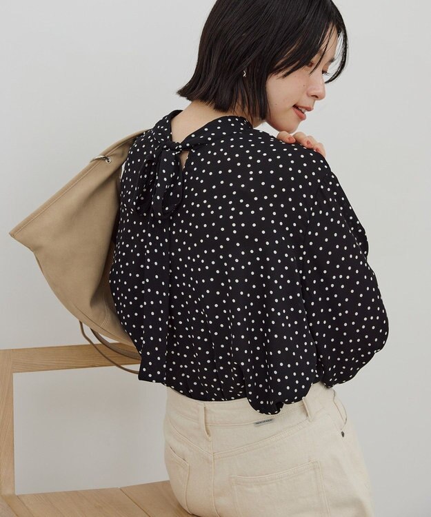 AMERICAN HOLIC 【イージーケア】ドット柄ボウタイブラウス Black