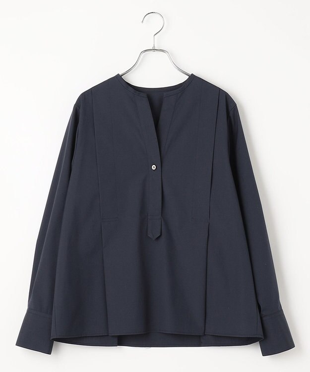 #Newans 【ANSWER for 骨格ストレート】タックデザインスキッパーネックシャツ ネイビー系