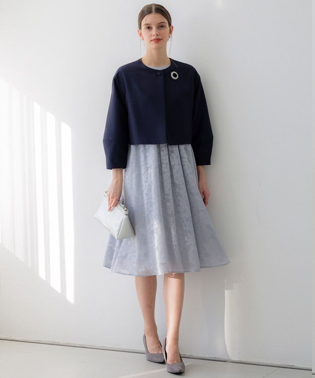 23区 L 【APPLAUDIR】フラワーサテンオパール ドレス グレイッシュブルー系