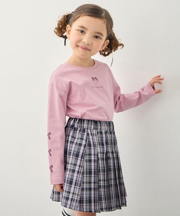 ANY KIDS 【一部店舗/WEB限定】【綿100%】プリント 長袖Tシャツ ピンク×リボン