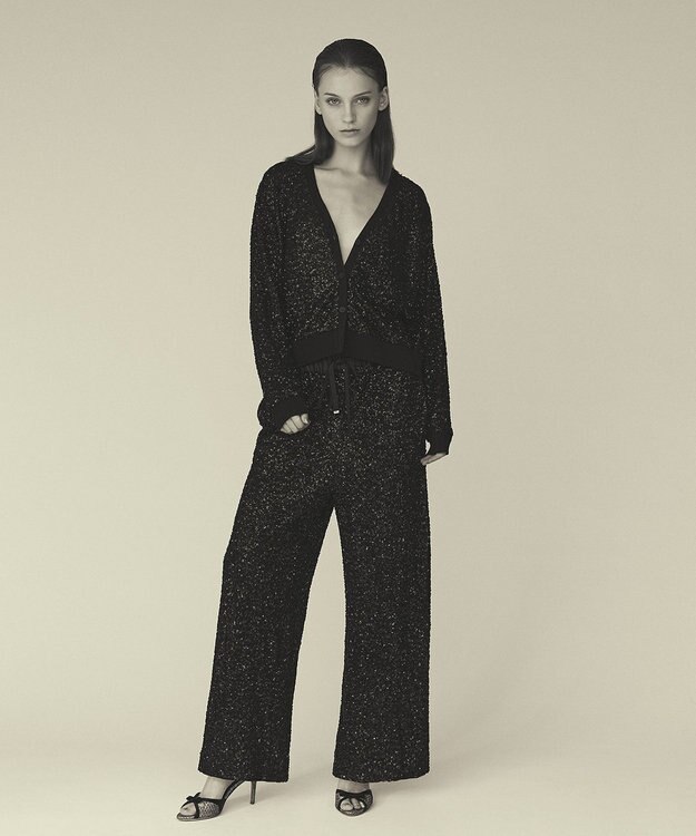 GRACE CONTINENTAL スパンコールニットパンツ ブラック