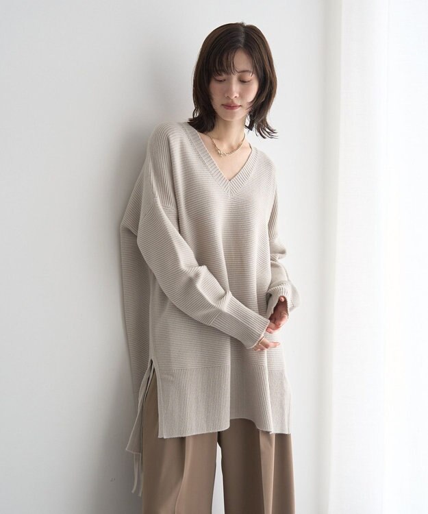 YECCA VECCA Vネックドロストデザインニット Lime Green