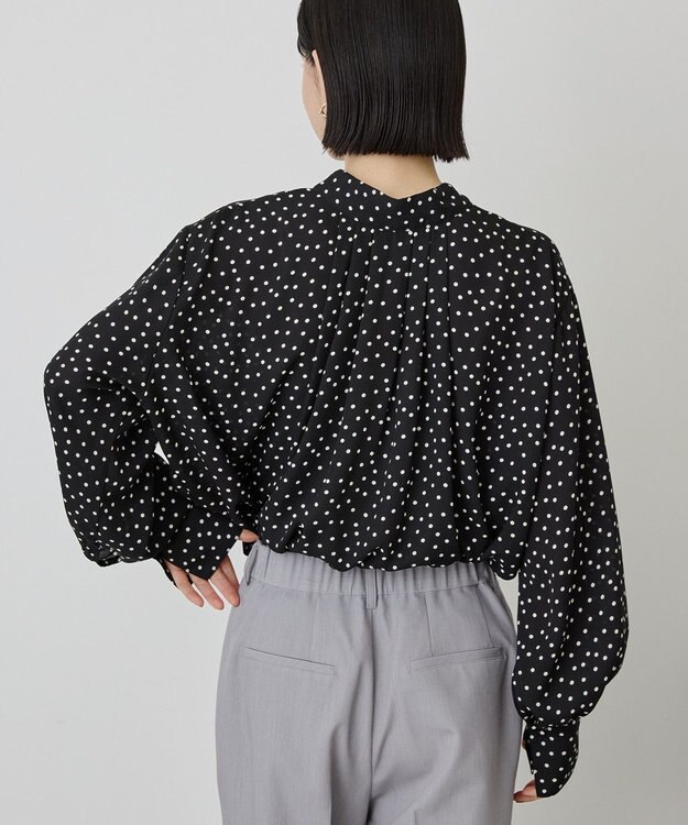 AMERICAN HOLIC 【イージーケア】ドット柄ボウタイブラウス Black