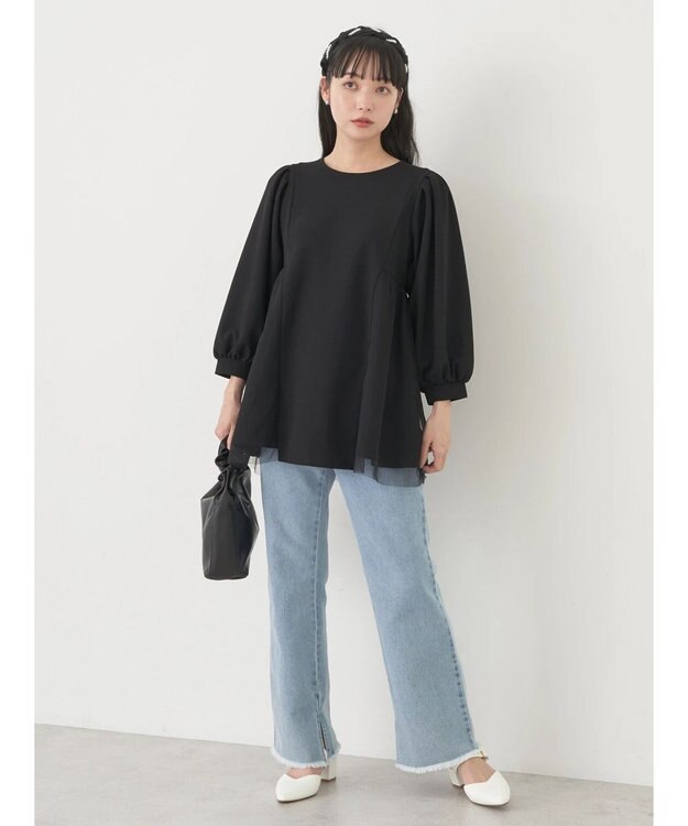 earth music&ecology チュールドッキングチュニック Black