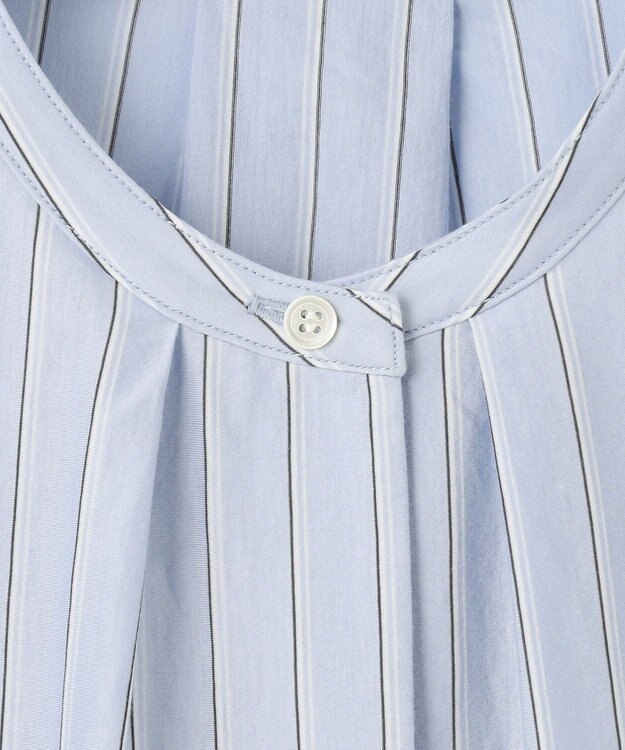 J.PRESS LADIES S 【イージーケア】ストライプジャージー バンドカラー カットソー サックスブルー系1