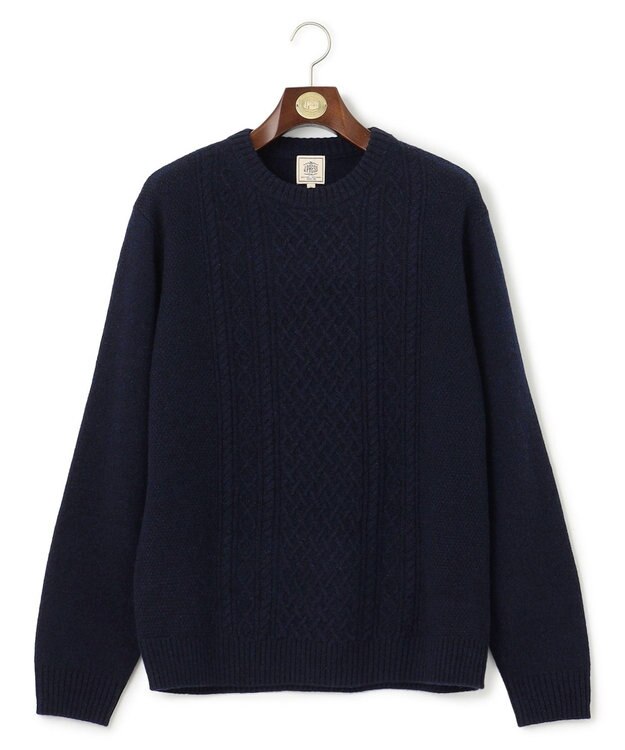 J.PRESS MEN 【Cash Lamb's Wool】ケーブルクルーネック ニット ネイビー系