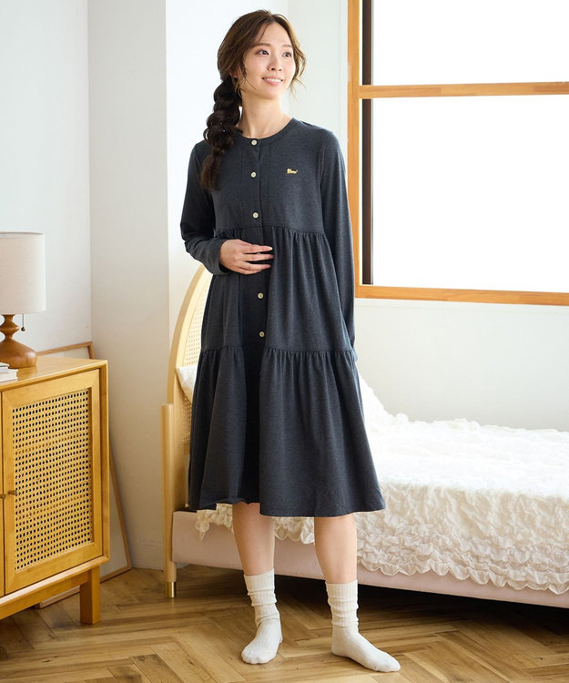 tsumori chisato SLEEP ツモリチサト ワンピース 長袖 ルームウェア 綿混(本体) レディース UNX555 /ワコール ブラック