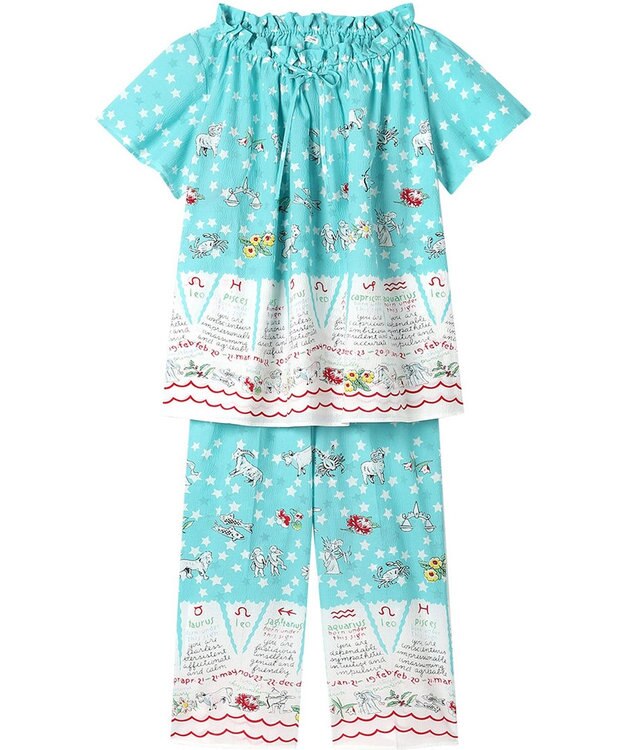 tsumori chisato SLEEP ツモリチサト パジャマ 5分袖 半袖 9分丈 綿100%(本体) ローン素材 レディース UDT146 /ワコール サックス
