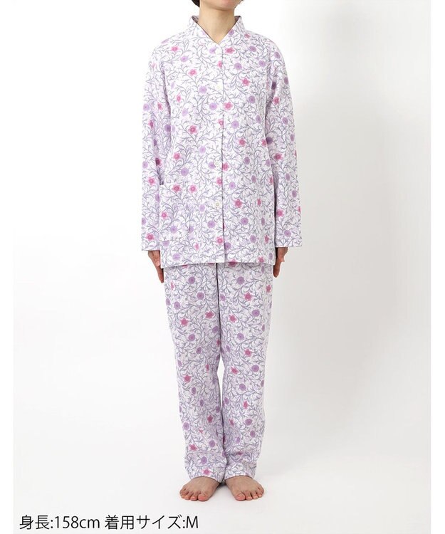 Wing パジャマ 長袖 長ズボン 綿混(本体) あったか レディース EP6013 ウイング／ワコール パープル