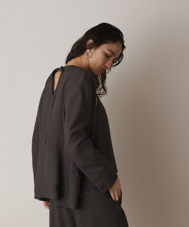 GRACE CONTINENTAL バックシャンノーカラージャケット チャコール