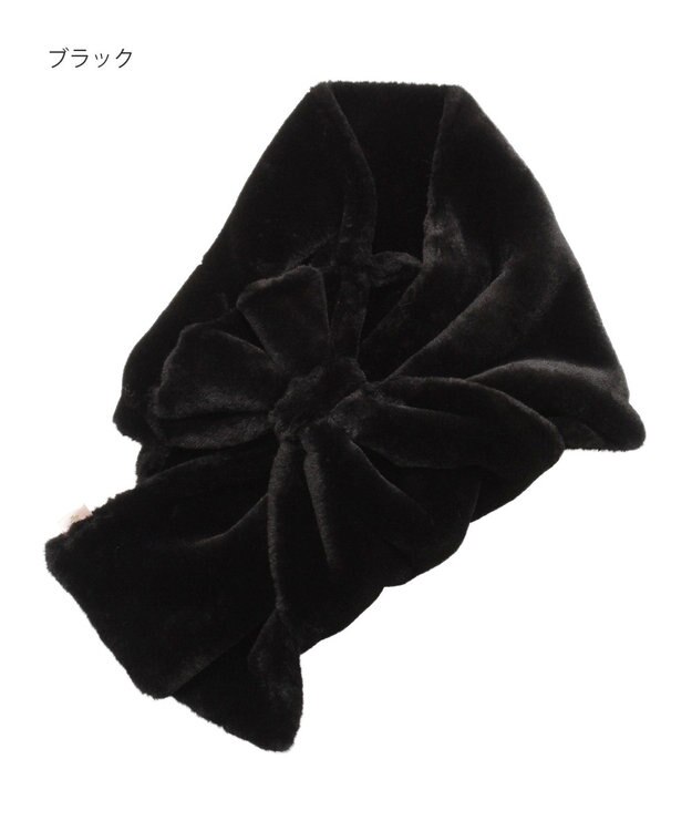 MOONBAT 【WEB限定ラッピング袋付】PAUL & JOE ACCESSOIRES フェイクファービッグリボンマフラー ブラック