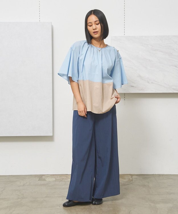 J.PRESS YORK STREET 【WOMEN】ワッシャーリラックス ワイドパンツ ネイビー系