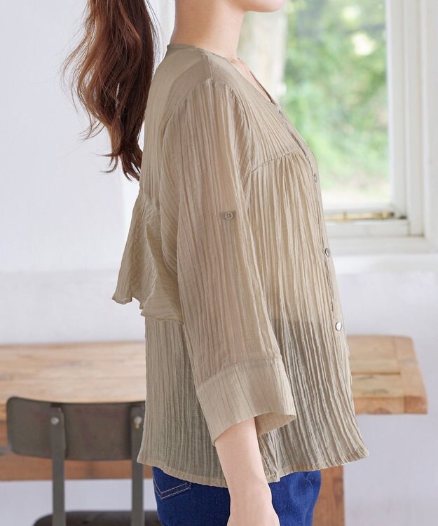 Tiaclasse 【洗える】楊柳バックフリルブルゾン ベージュ