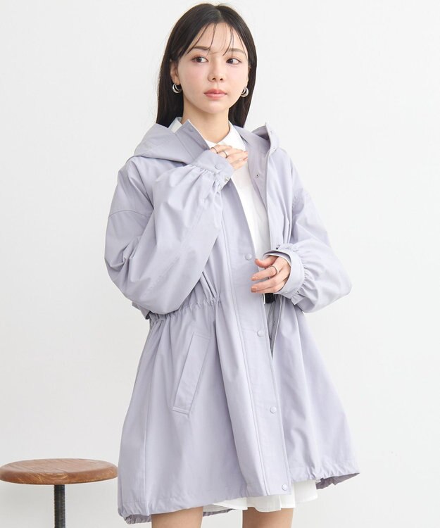 earth music&ecology ドロストミドル丈パーカー グレイッシュブルー