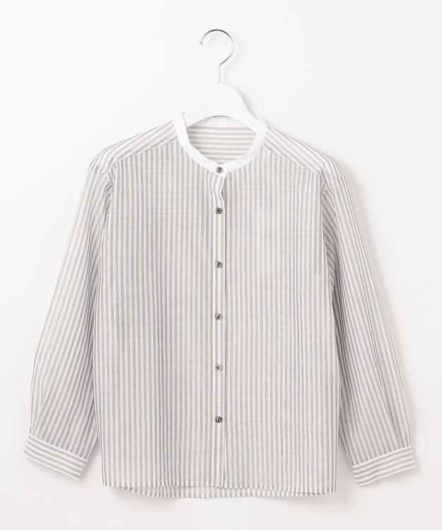 J.PRESS LADIES L シアーピンストライプ カットソー ホワイト×スレート系1