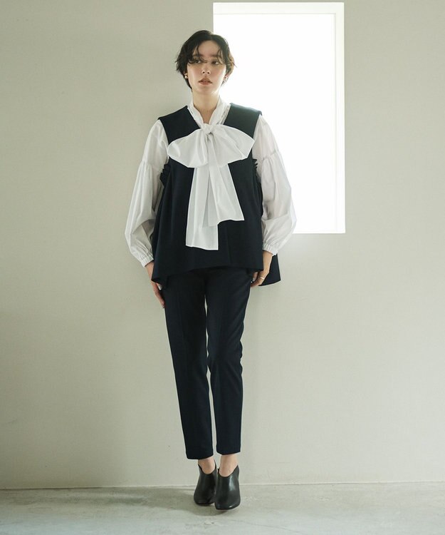 #Newans 【シワになりにくい/洗濯機可能/袖ゴム】ビッグリボンブラウス ホワイト