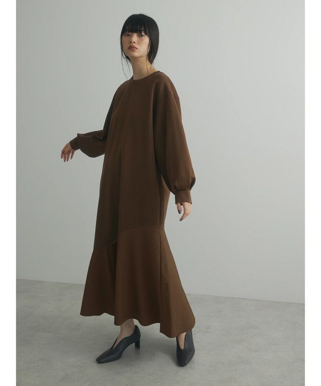 Green Parks armonia．布帛切り替えポンチワンピース Brown