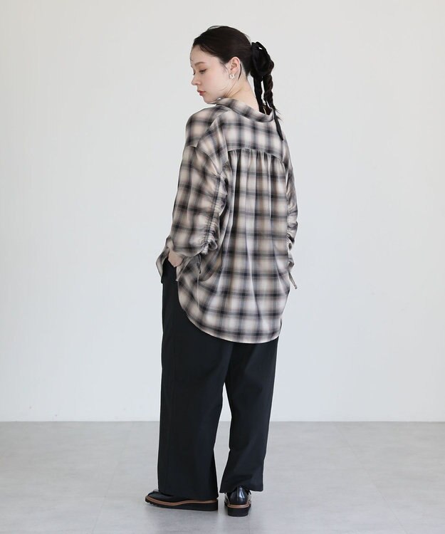 Green Parks ・ＥＬＥＮＣＡＲＥ　ＤＵＥ　チェックギャザーシャツ Black