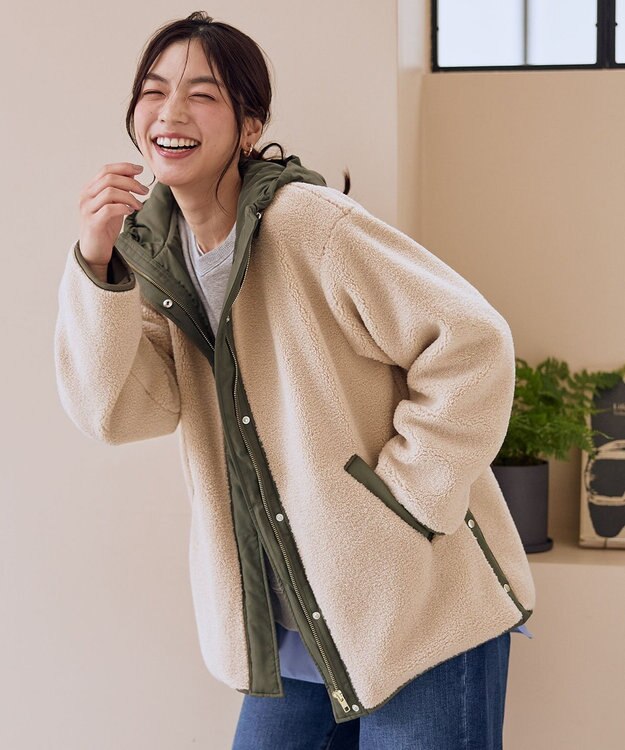 ANY 【LEE掲載】ボアコート ベージュ×カーキ