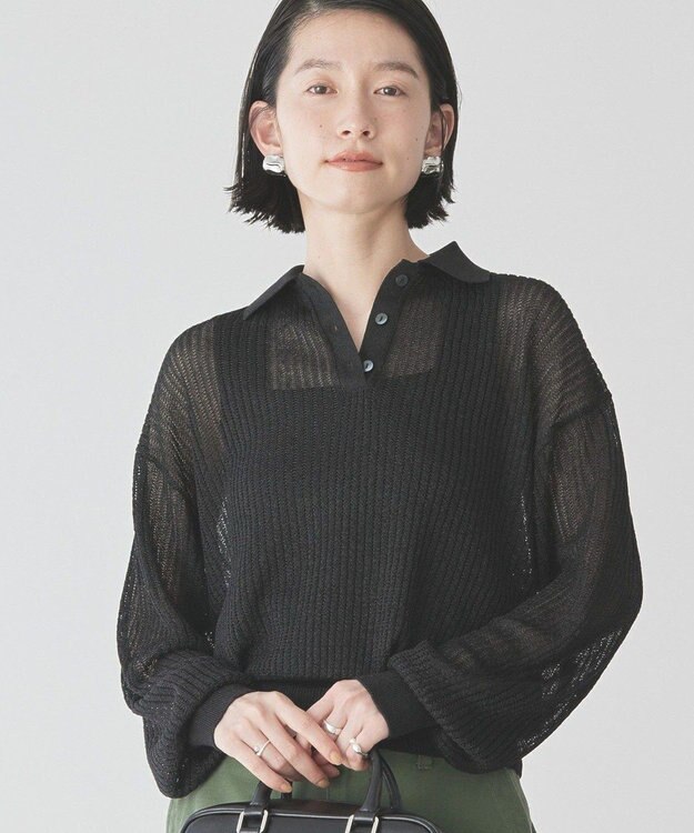 AMERICAN HOLIC メタルライクニットポロ Black