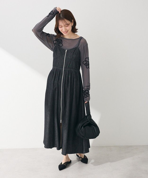 Green Parks ・ＳＵＧＡＲ　ＳＰＯＯＮ　コルセットデニムキャミワンピ Black