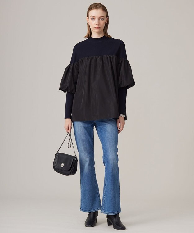 ICB L 【CLASSY.1月号掲載・洗える】VIS/PEスムース レイヤードデザインニット ネイビー系