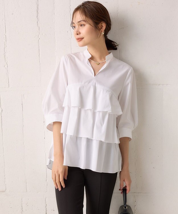 組曲 コンパクトシャーティングティアード ブラウス アイボリー系
