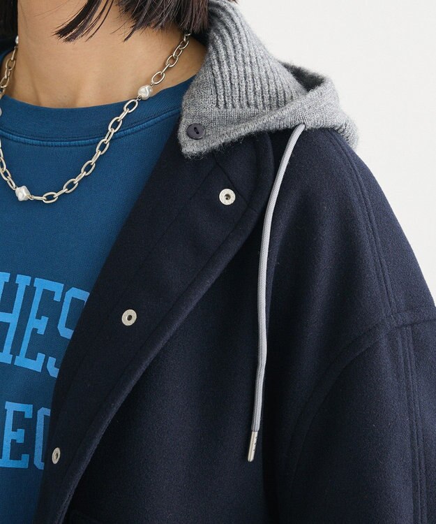 Green Parks ニットフード付きウーリーブルゾン Dark Navy