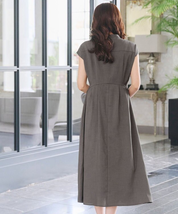 Tiaclasse 【洗える】リネンライクフレンチスリーブワンピース チャコールグレー
