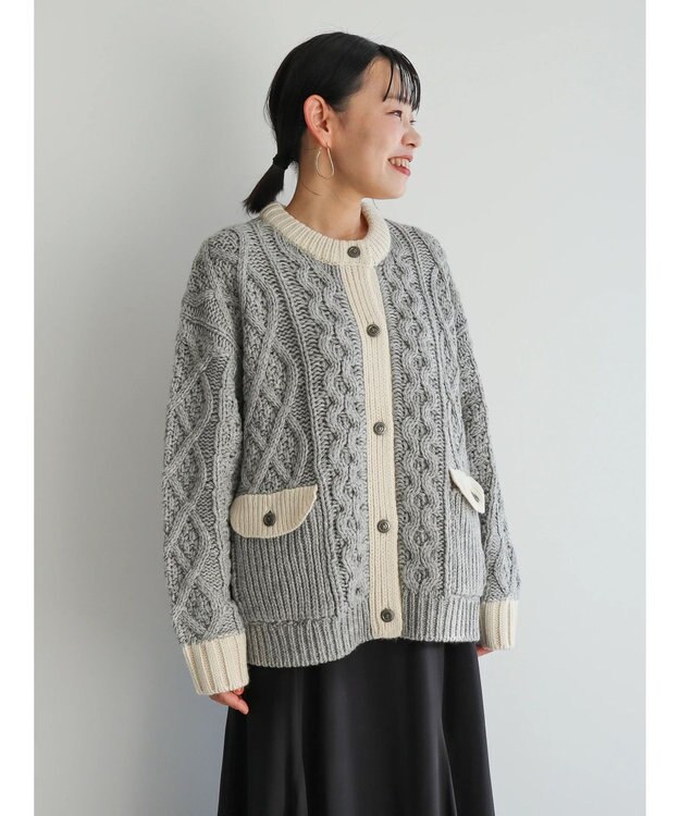 AMERICAN HOLIC 配色ケーブルニットカーディガン Light Gray Mixture