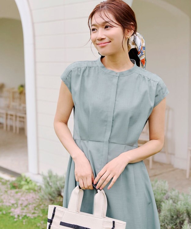 Tiaclasse 【洗える】リネンライクフレンチスリーブワンピース ミント