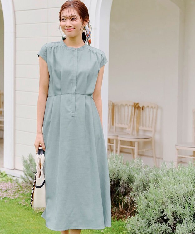 Tiaclasse 【洗える】リネンライクフレンチスリーブワンピース ミント