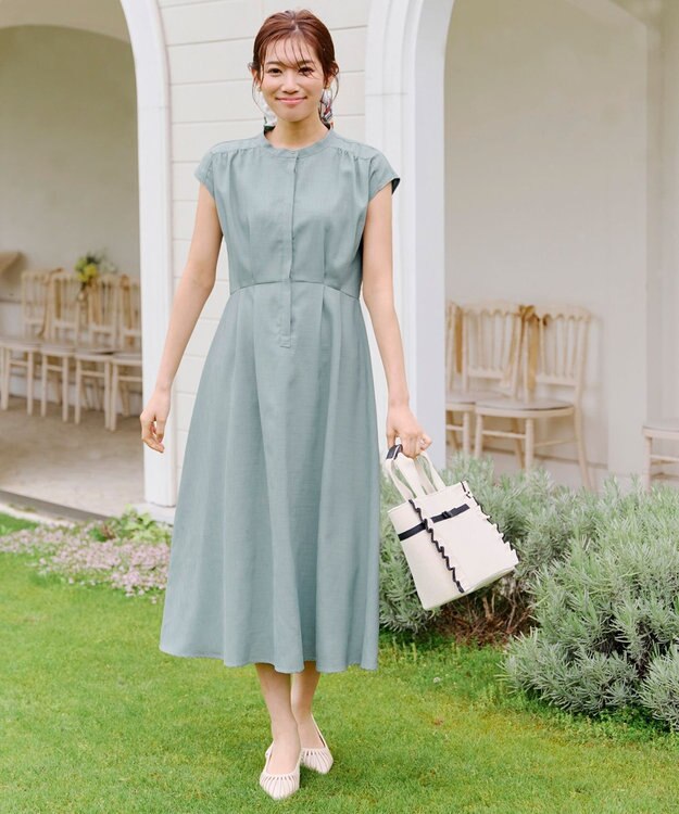 Tiaclasse 【洗える】リネンライクフレンチスリーブワンピース ミント