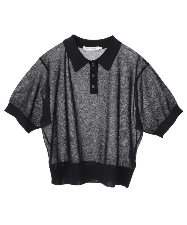 AMERICAN HOLIC ウォッシャブルシアーニット半袖ポロシャツ Black