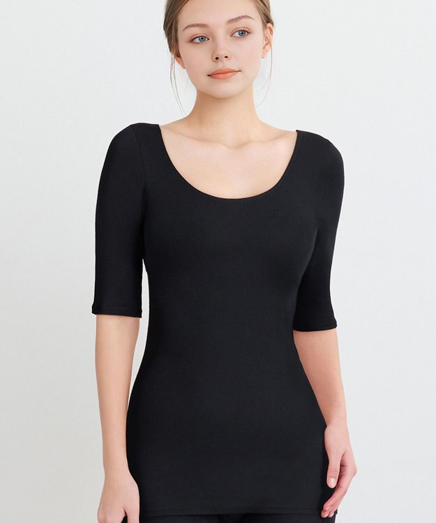 WACOAL あったかインナー 【ふんわりあったか】 5分袖 半袖 天綿オーガニックを使用 あたたかい ムレにくい しなやかでやわらかい レディース CLC510 /ワコール ブラック