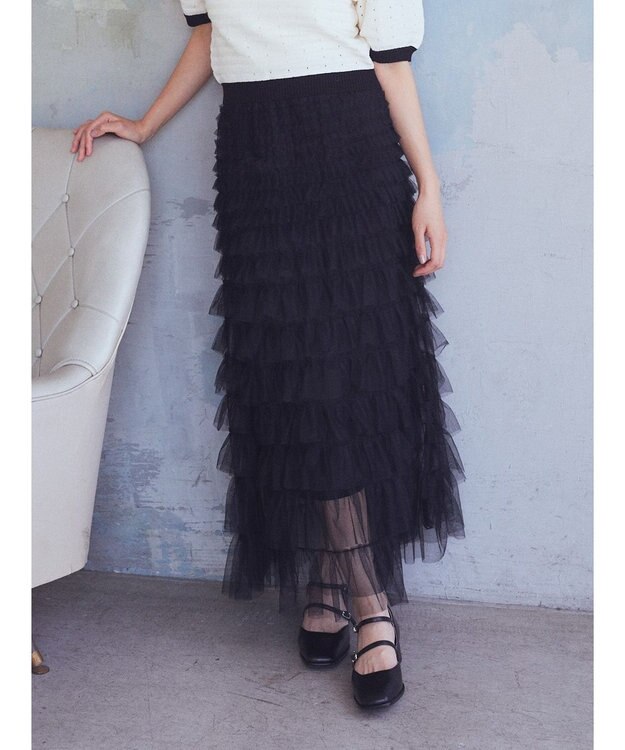 earth music&ecology ティアードフリルチュールスカート Black