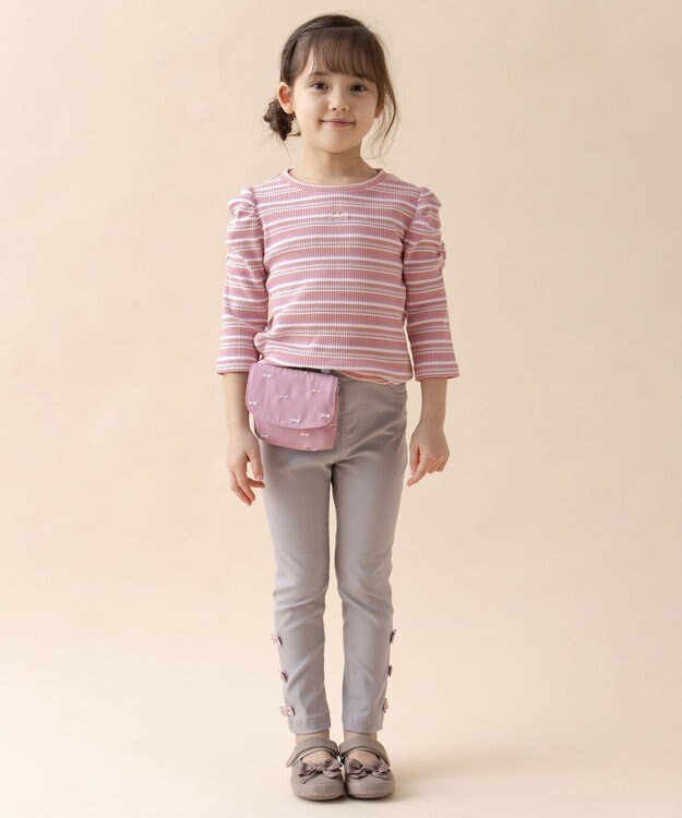 ANY KIDS 刺繍移動ポケットポシェット ピンク×リボン