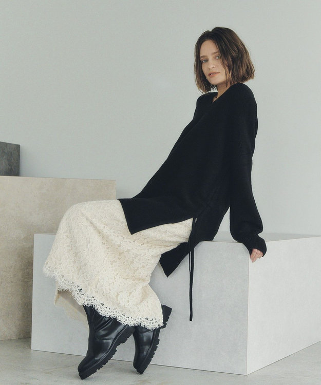 YECCA VECCA Vネックドロストデザインニット Lime Green