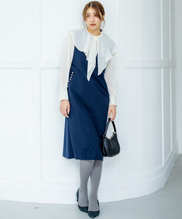 組曲 S 【パール釦付き】 ウールライクジャンパースカート ネイビー系