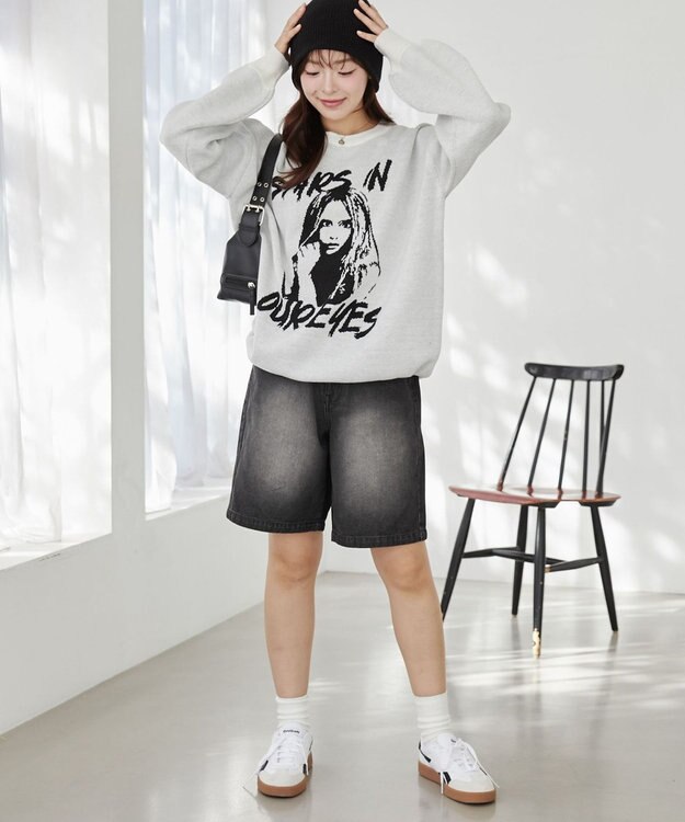 WEGO グラフィックBIGニットプルオーバー ホワイト