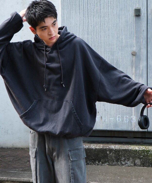 WEGO アシッドウォッシュバルーンパーカー ブラックその他