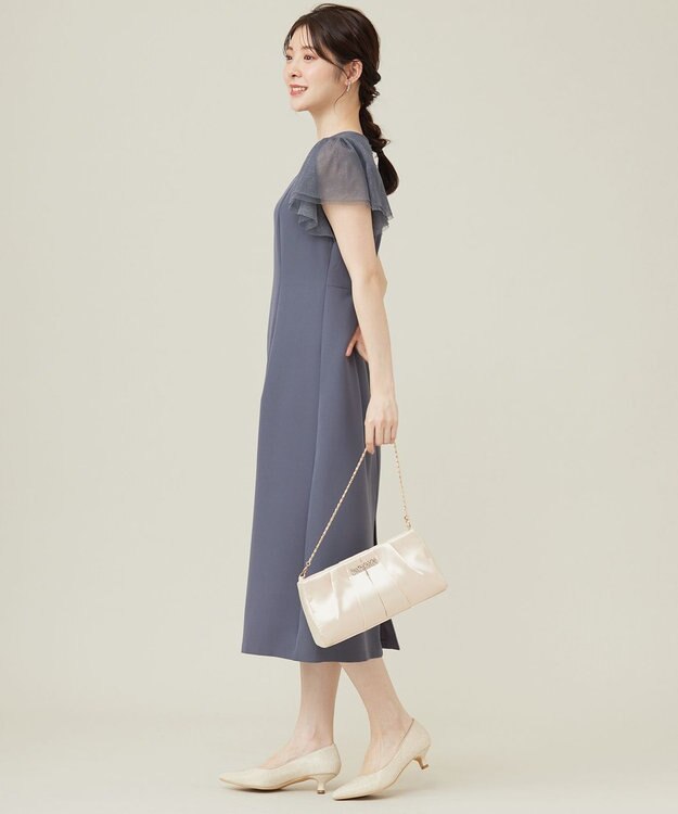 ANY SIS フリルスリーブペンシル ドレス ブルーグレー