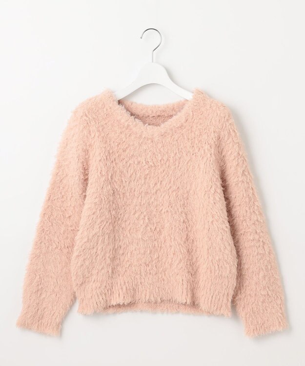 Feroux 【洗える】シャギーVネック ニット ピンク系